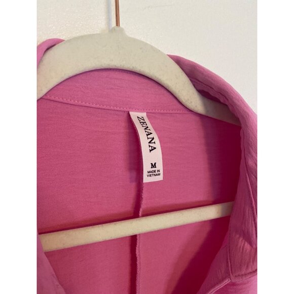 Zenana Women’s Pink Collared Short Sleeve Blouse Size M - Picture 4 of 5